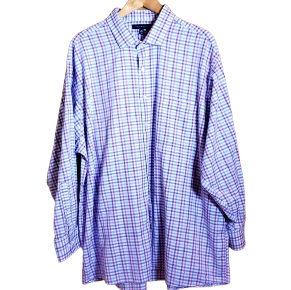 Tommy Hilfiger Blue and White Plaid Casual Button Down Shirt
